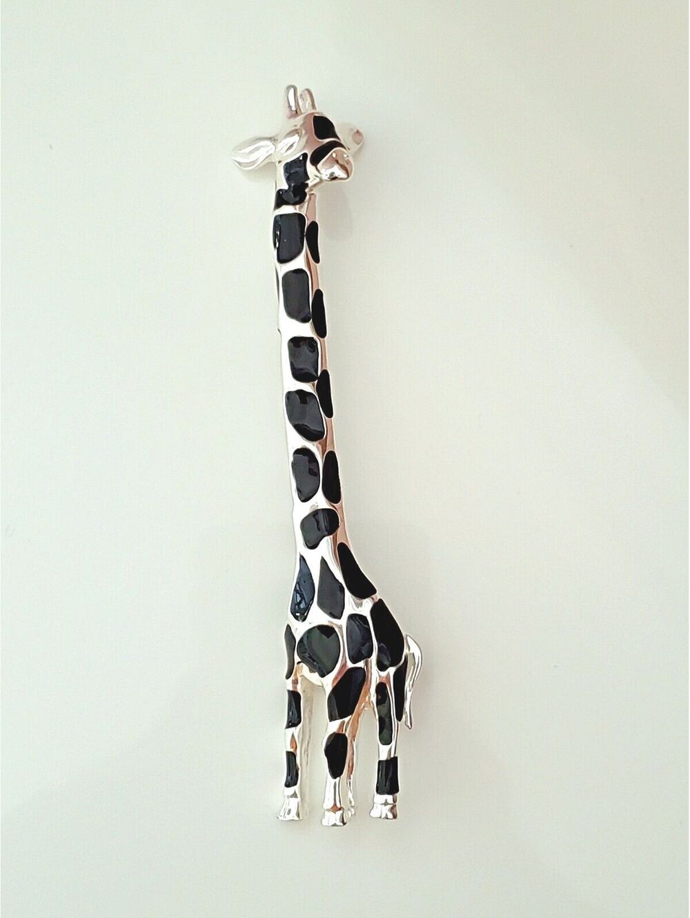 Vintage Carolee 4 1/4" Long Neck Giraffe Enamel Silver tone Brooch